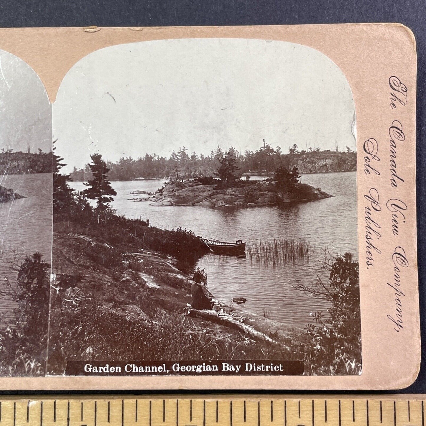 Sans Souci Island Parry Sound Ontario Stereoview  Garden Channel c1899 Y486