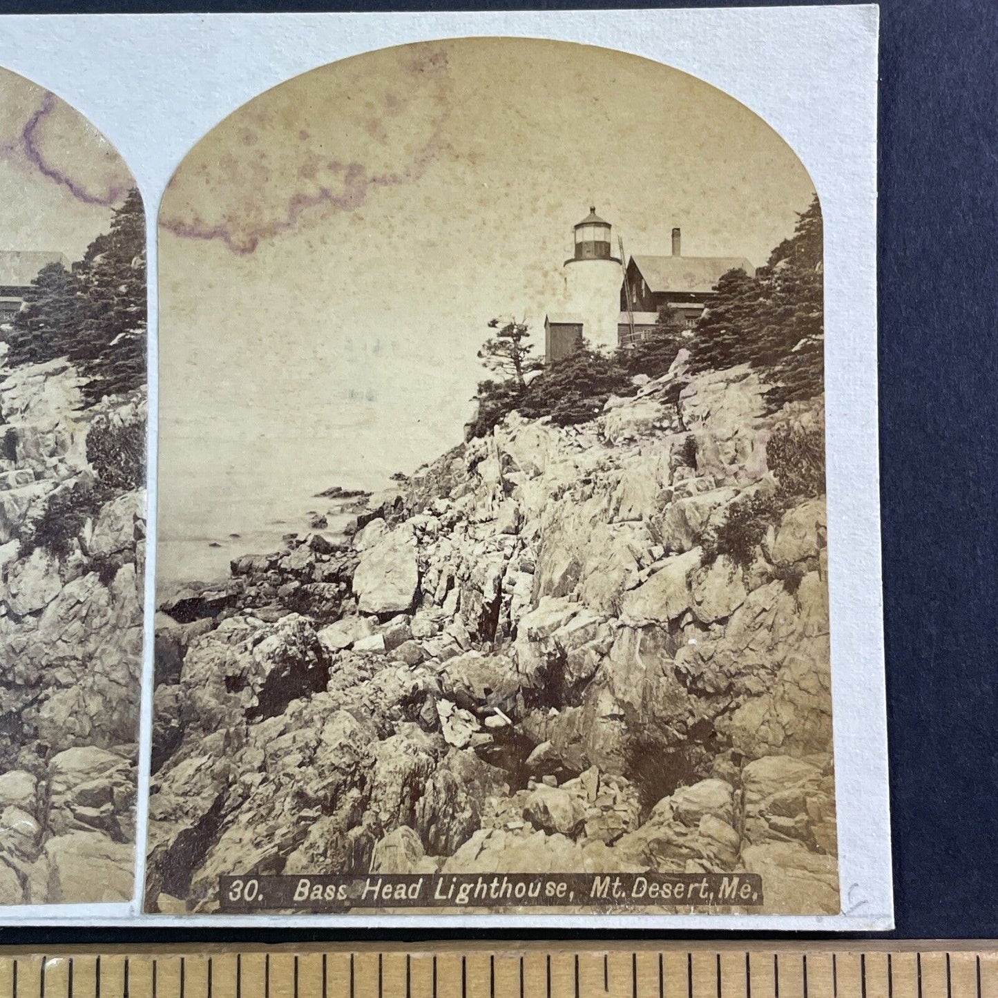 Bass Harbor Head Light Lighthouse Stereoview Mt Desert Maine Antique c1870s Y168