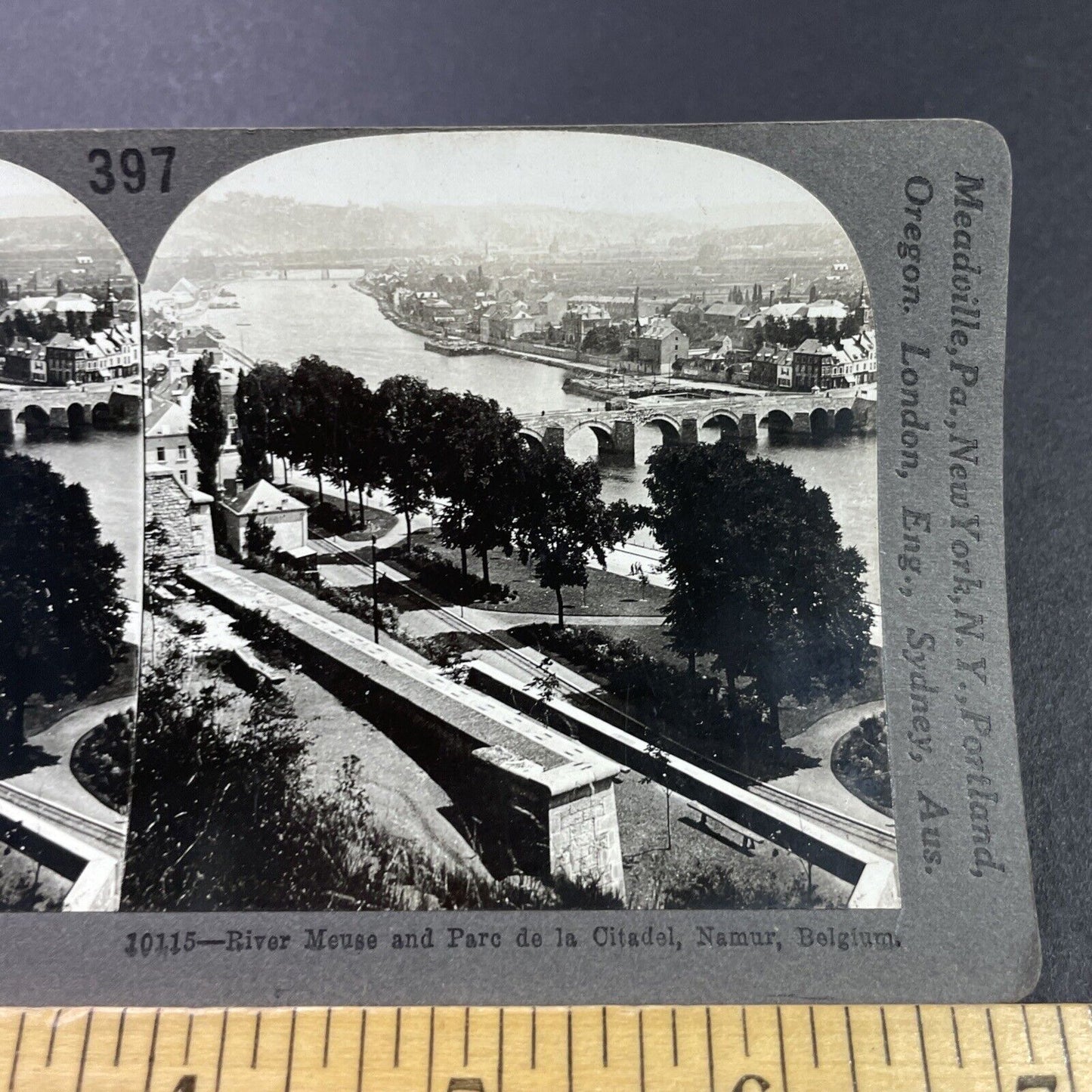 Antique 1910s River Meuse Bridge Namur Belgium Stereoview Photo Card P3755