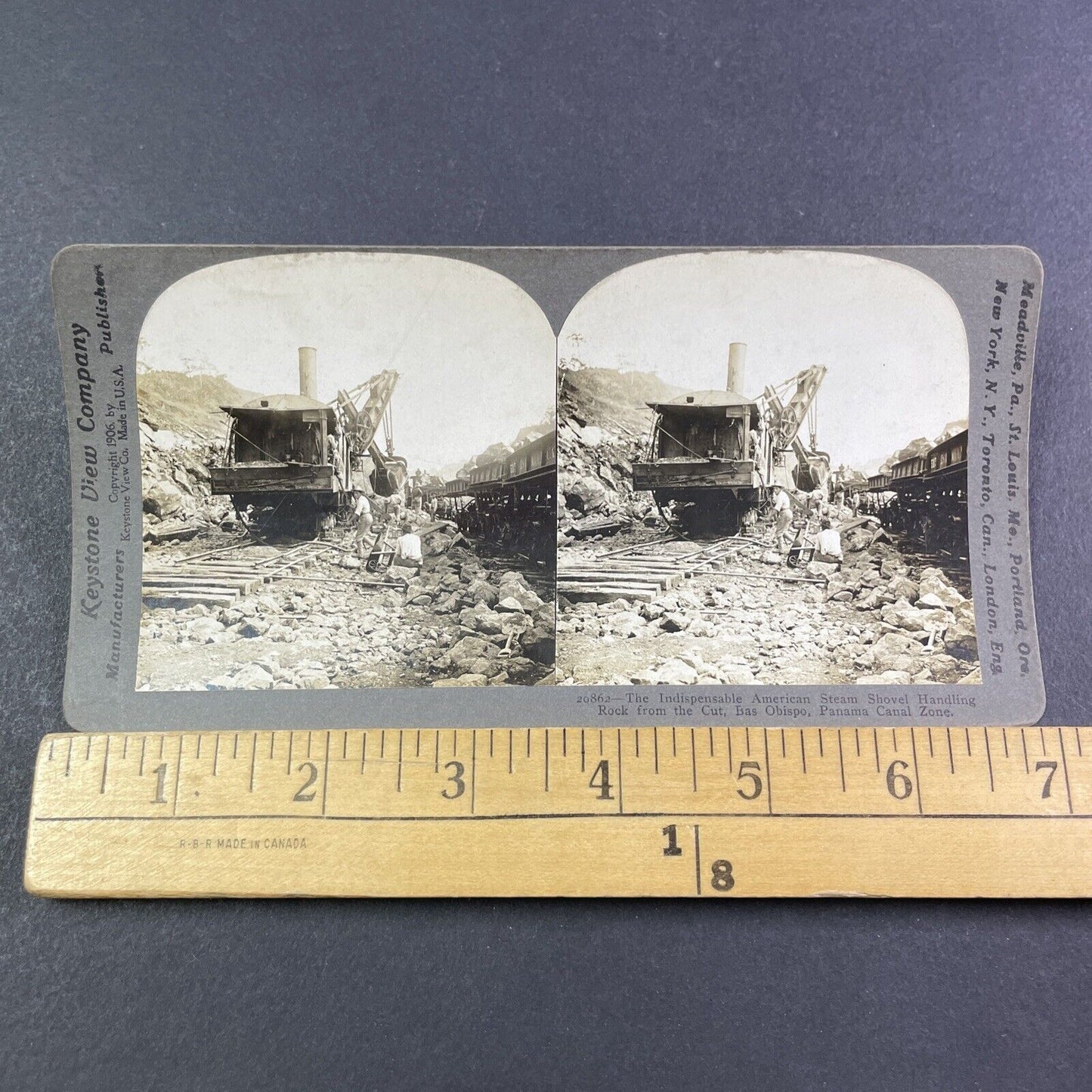 Heavy Duty Excavator Steam Shovel on Tracks Stereoview Antique c1907 Y2805