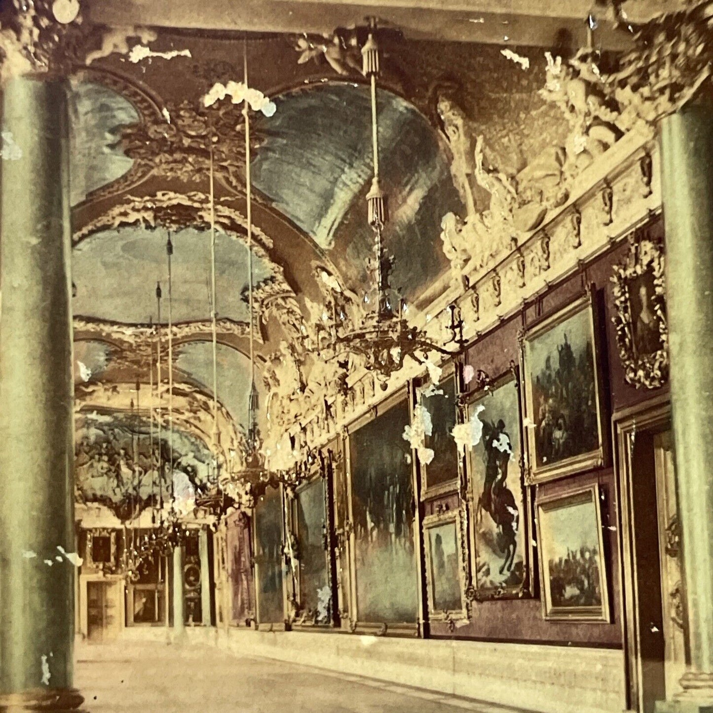 The Gallery In The Berlin Palace Stereoview French Tissue Antique c1860s XT2118