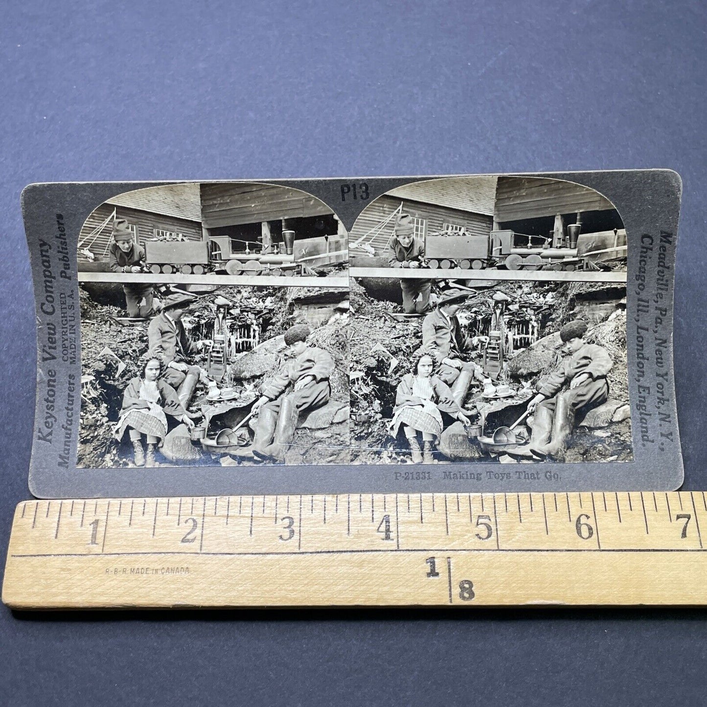 Antique 1900s Display Of Handmade Wooden Toys Stereoview Photo Card P2613