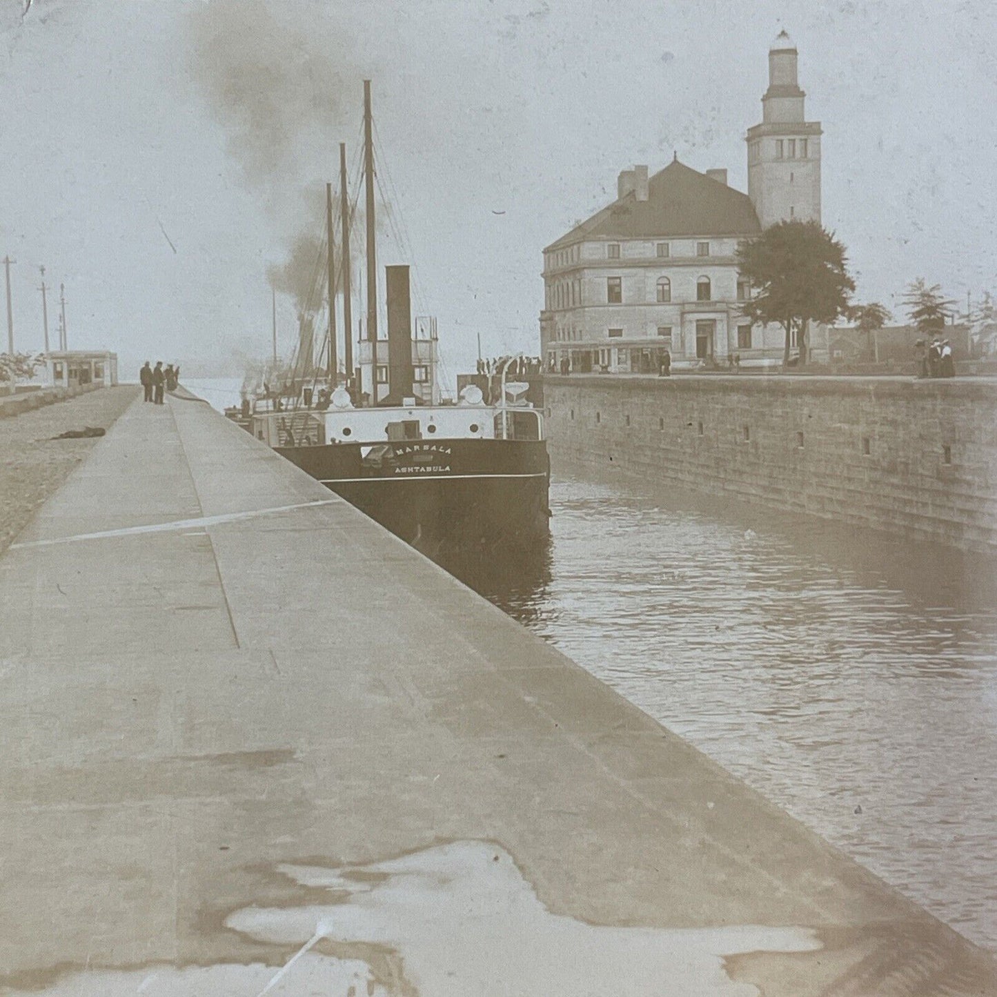 Marsala Ashtabula Ship Soo Locks Stereoview Sault Ste Marie Antique c1906 X1920