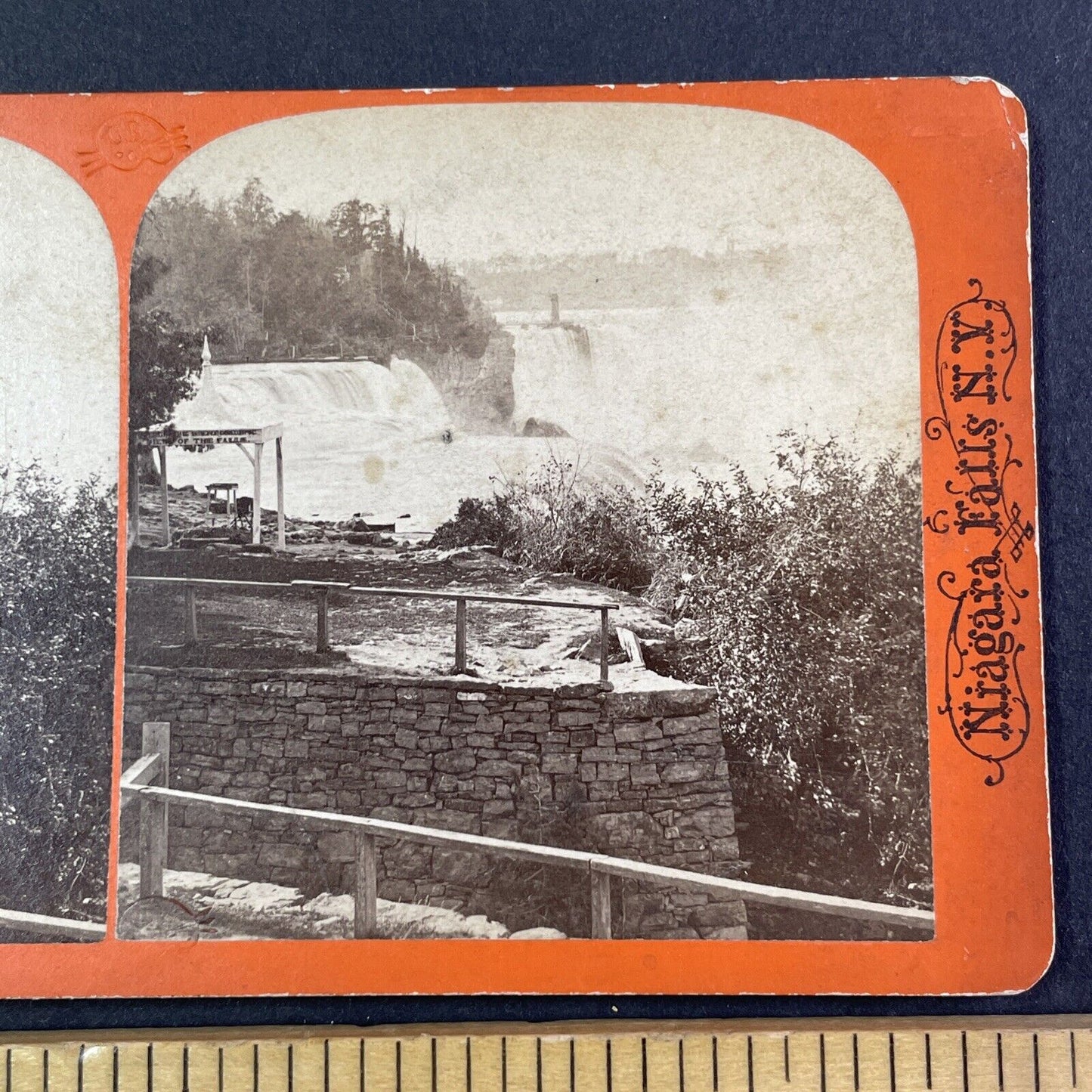 Dry Stone Wall Niagara Falls New York Stereoview  Charles Bierstadt c1870s Y1832
