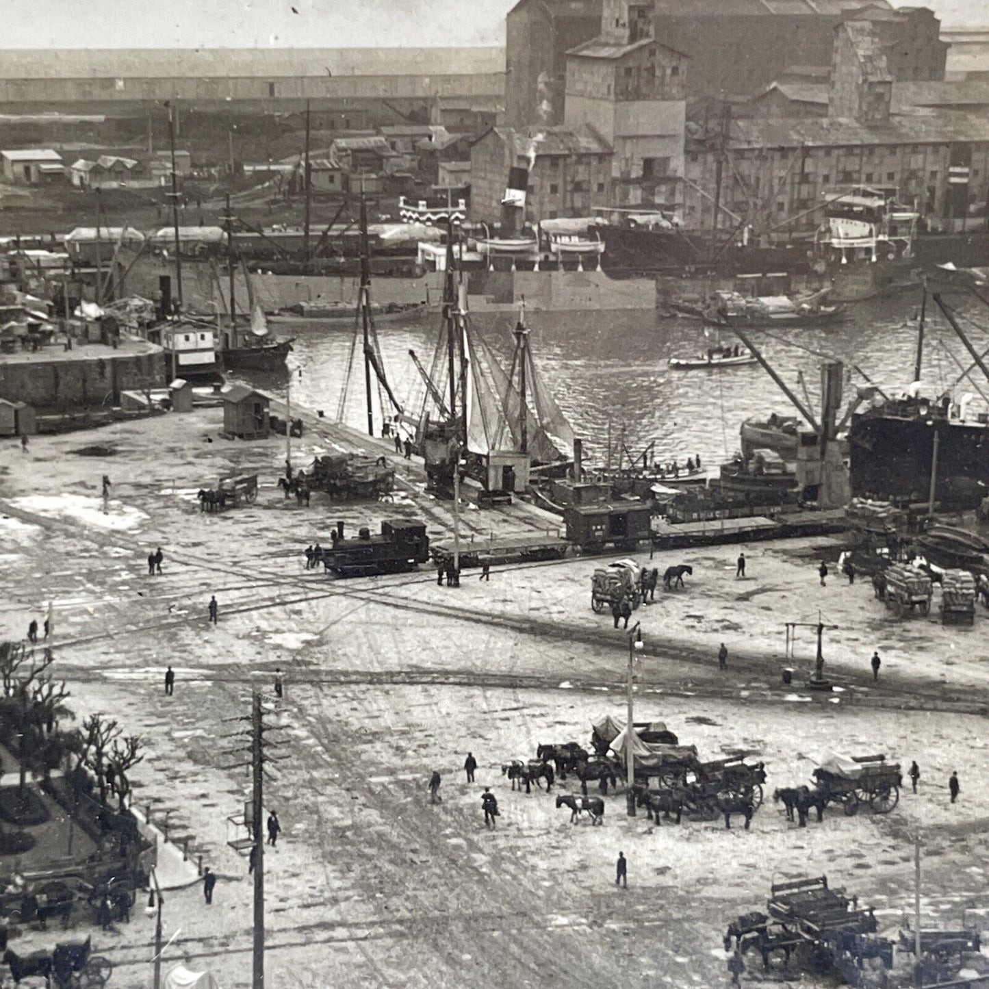 Antique 1909 Buenos Aires Argentina Shipyard Docks Stereoview Photo Card P2072