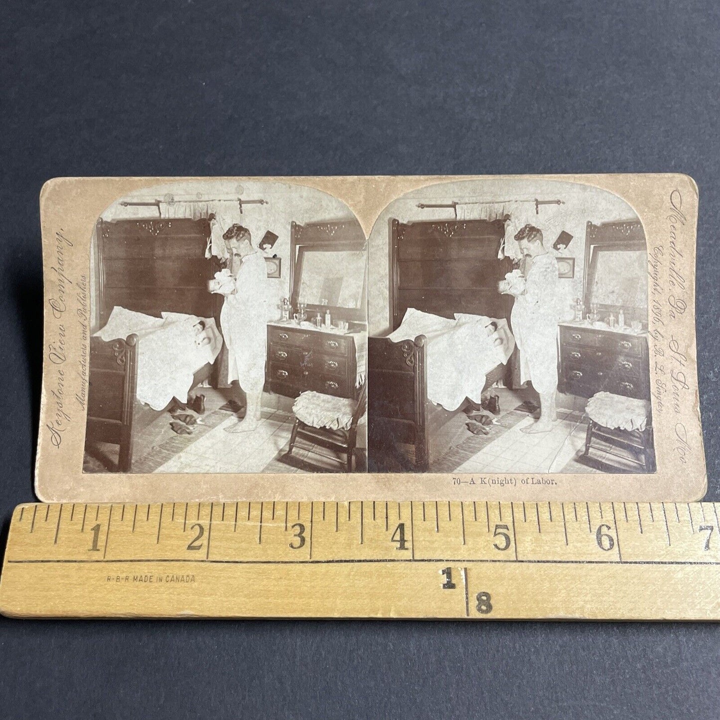 Antique 1896 Man Holds His Newborn Baby Stereoview Photo Card P4750