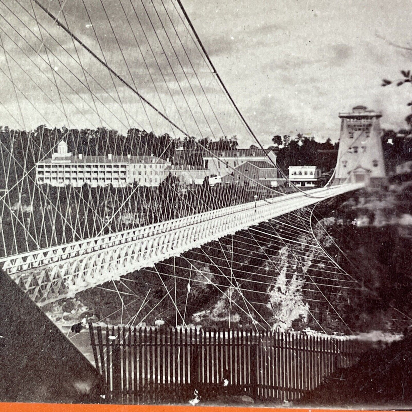 Niagara Falls Suspension Bridge & Elevator Tower Stereoview Antique c1870s Y2849