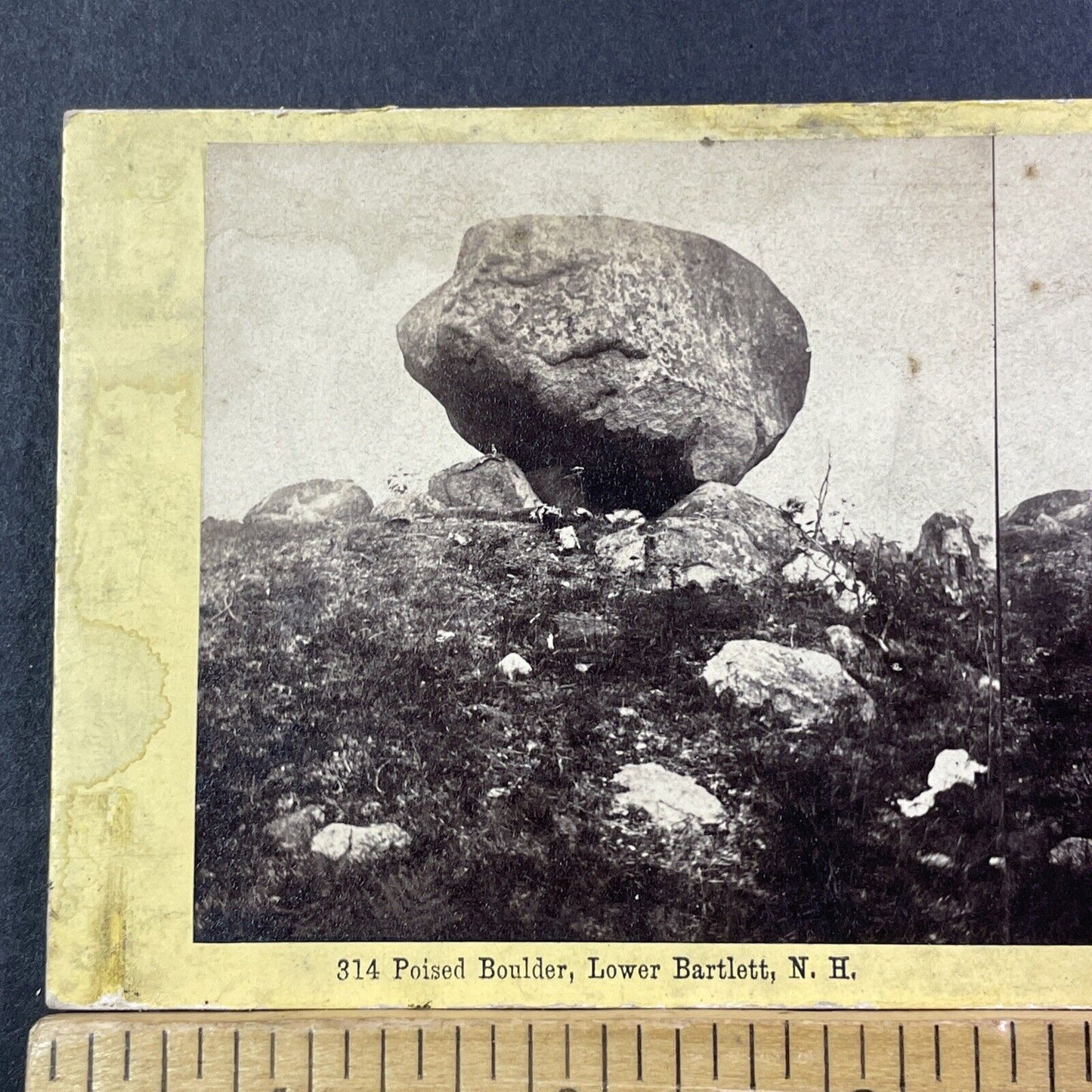 Balancing Boulder Rock Bartlett NH Stereoview Edward Bierstadt Antique 1870 X975