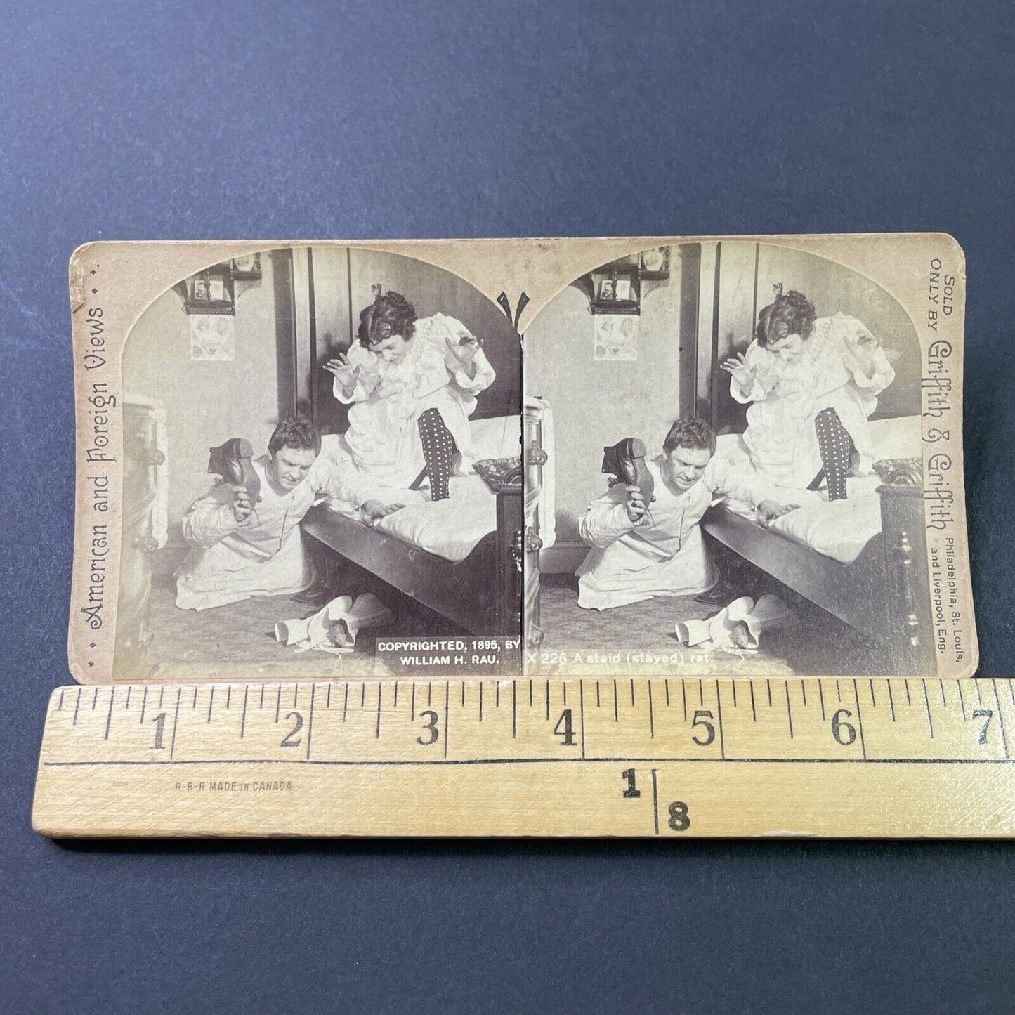Antique 1895 Man Tries To Catch A Rat With His Boot Stereoview Photo Card P2875