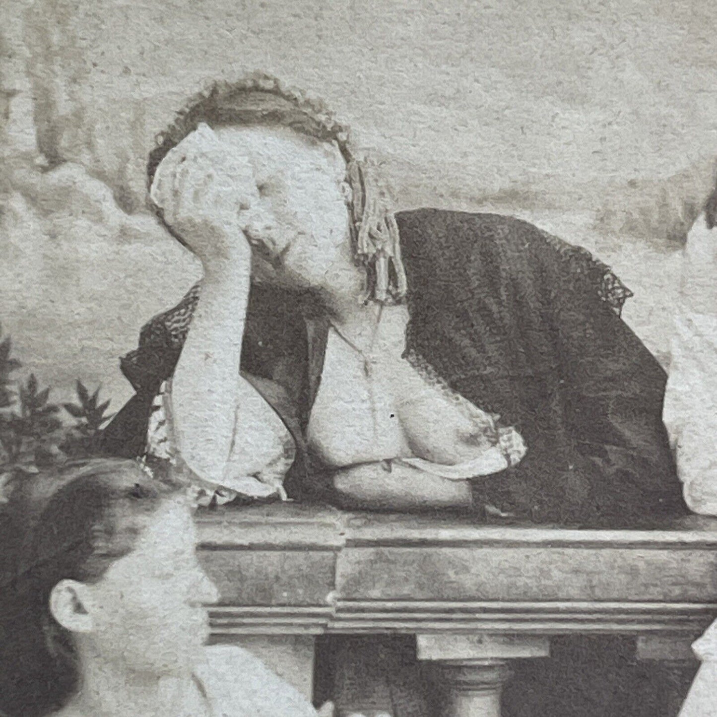 Nude Bare-Breasted Women Reading A Book Stereoview Antique c1860s Y022