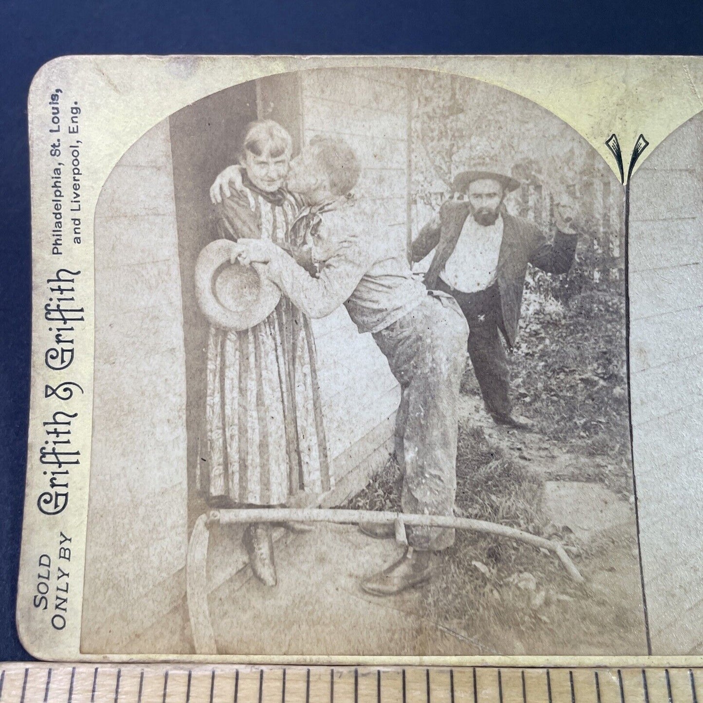 Antique 1892 Man Beats Friend For Kissing Wife Stereoview Photo Card P3338