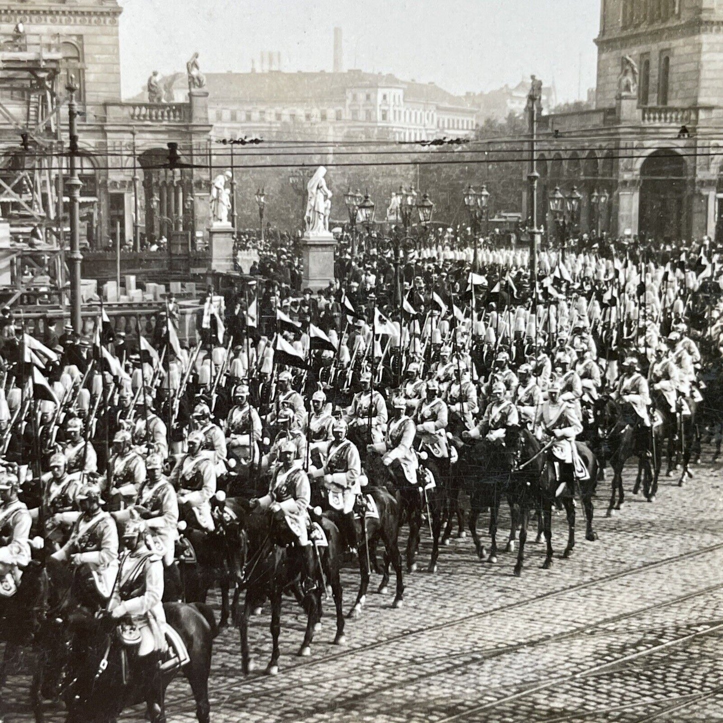 Antique 1914 German Cavalry Marching Berlin Germany Stereoview Photo Card P3036