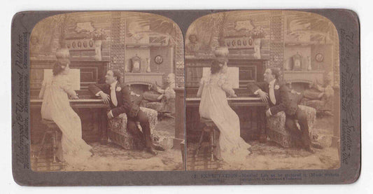 1901 A Married Couple Playing The Piano Together In Love Stereo Card P171