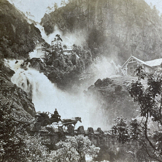 Antique 1903 Latefossen Waterfall Norway Stereoview Photo Card P2145