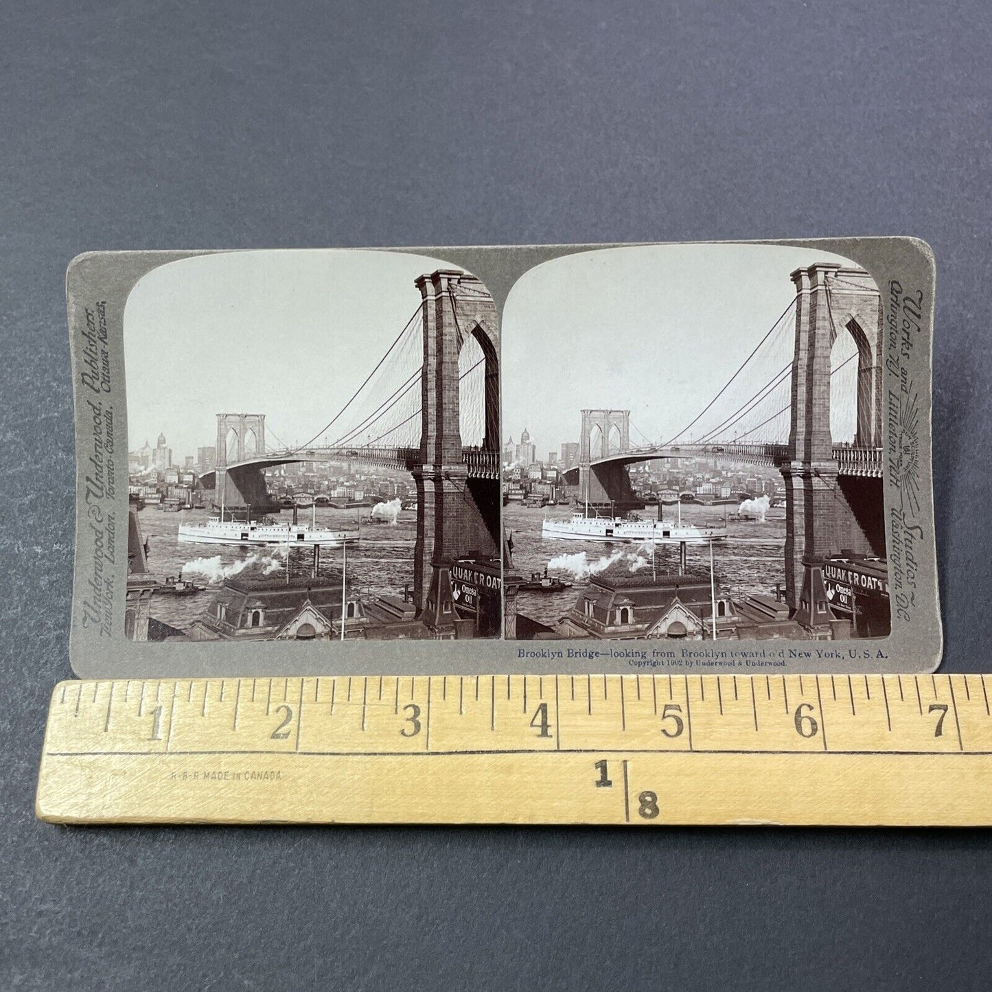 Antique 1902 Brooklyn Bridge New York NYC Stereoview Photo Card V3296