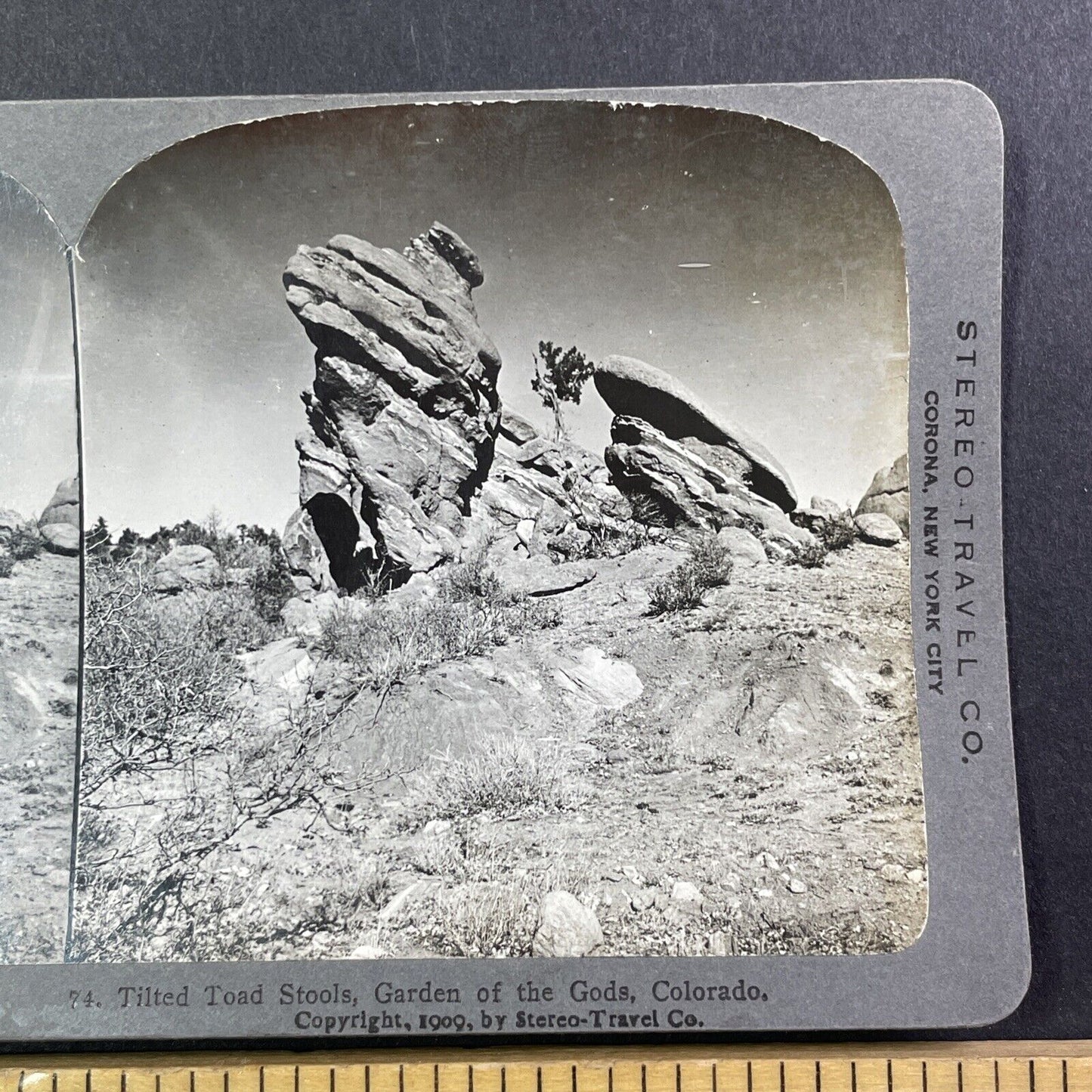 Tilted Toad Stool Rocks Stereoview Garden of the Gods Colorado Antique 1909 Y543