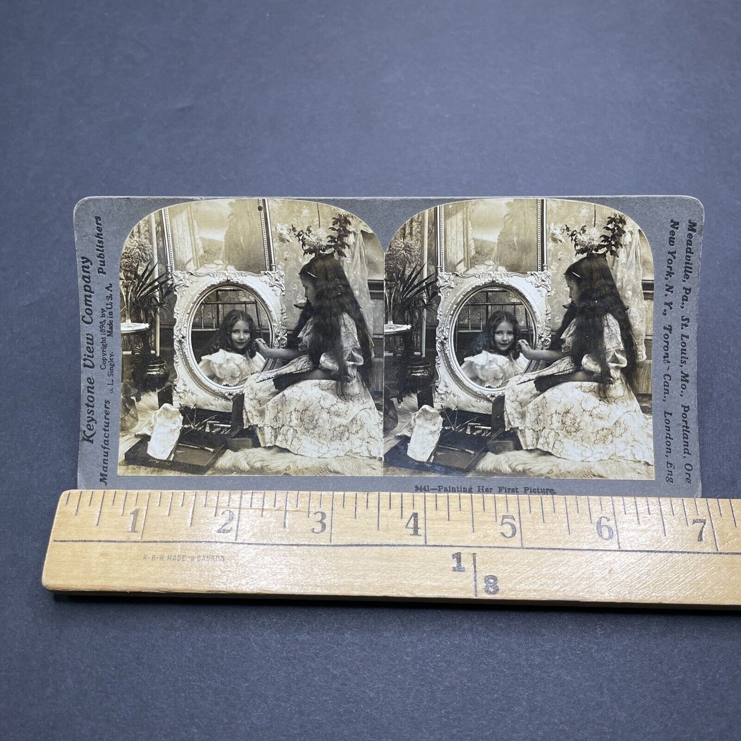 Antique 1898 Girl Painting Her Twin Photo-Trick Stereoview Photo Card P2041