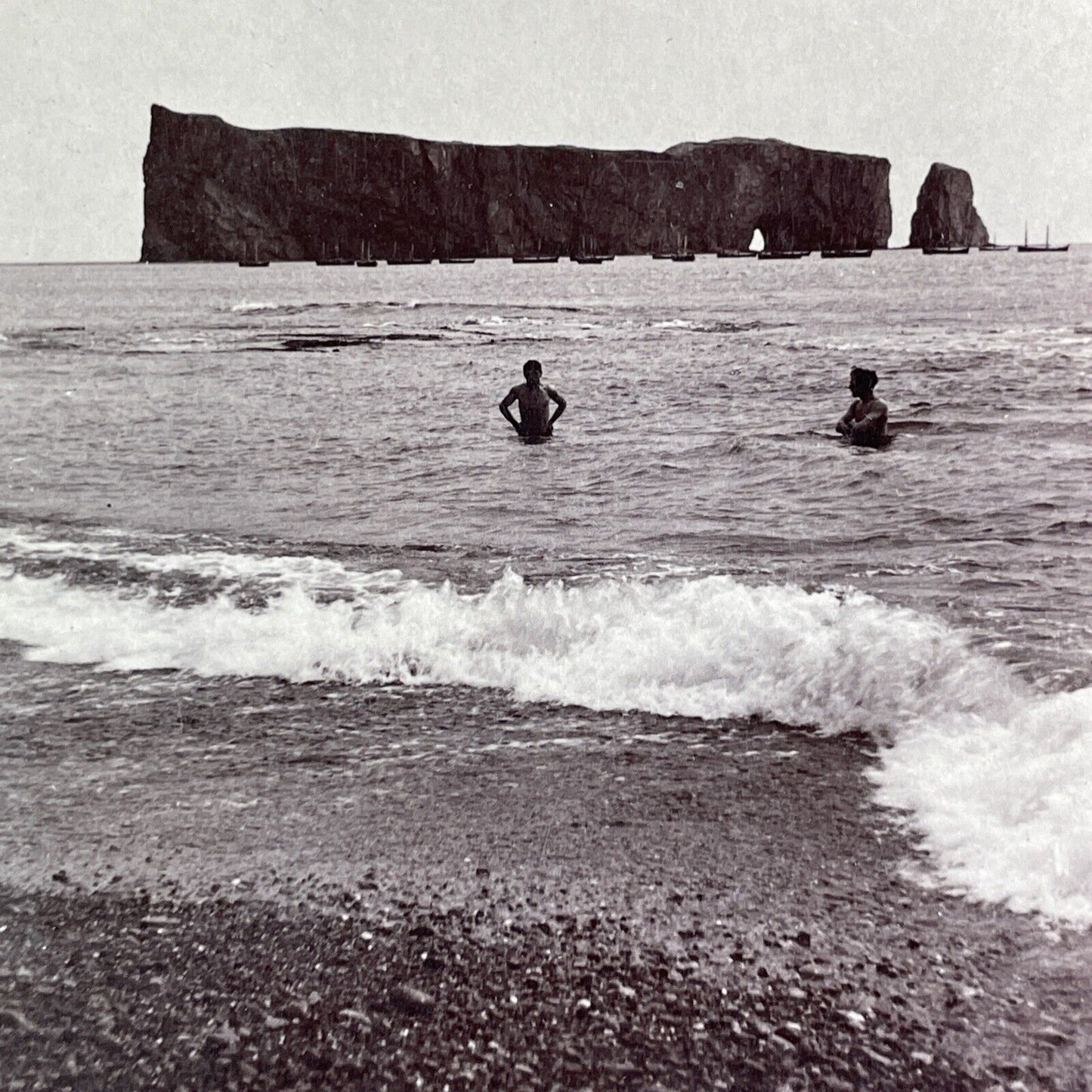 Perce Rocks in Perce Quebec Canada Stereoview Antique c1902 Y2563