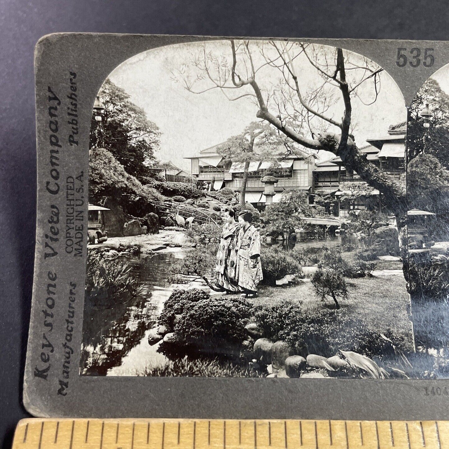 Antique 1910s Japanese Geishas Near Temple Japan Stereoview Photo Card P3624