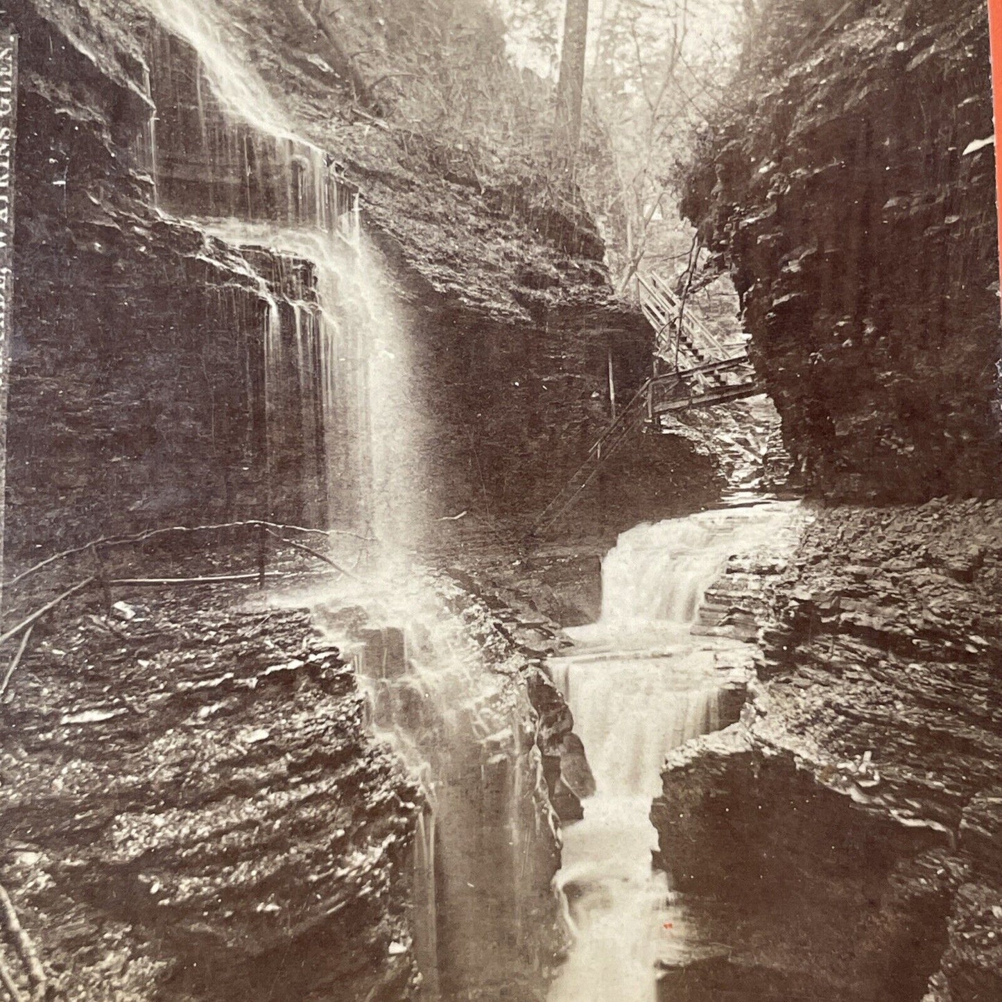 Watkins Glen Rainbow Falls New York Stereoview R.D. Crum Antique c1870s Y1816