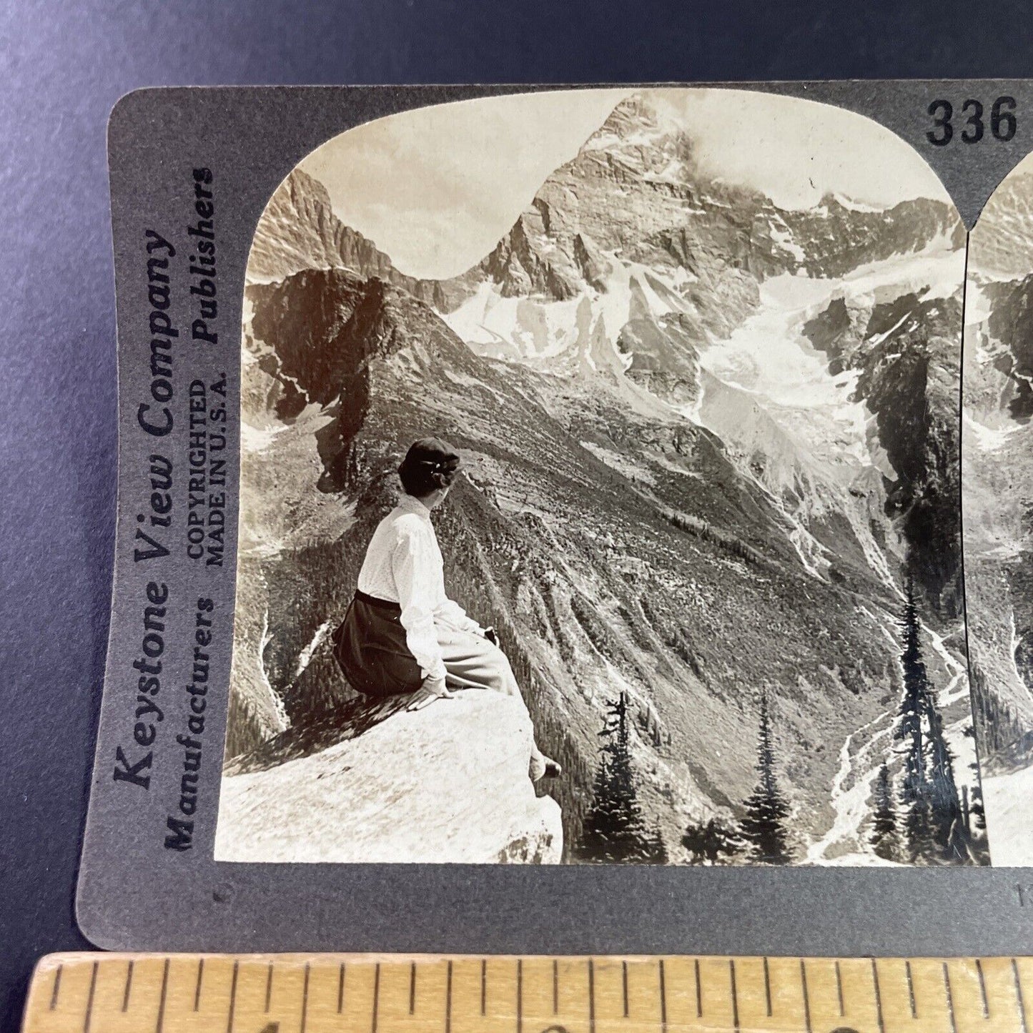 Antique 1910s Woman Tempts Fate Cliff Edge BC Canada Stereoview Photo Card P3192