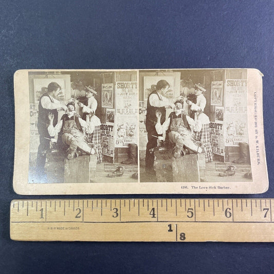 Victorian Barber Shop Shave Stereoview BW Kilburn Antique c1883 X4109