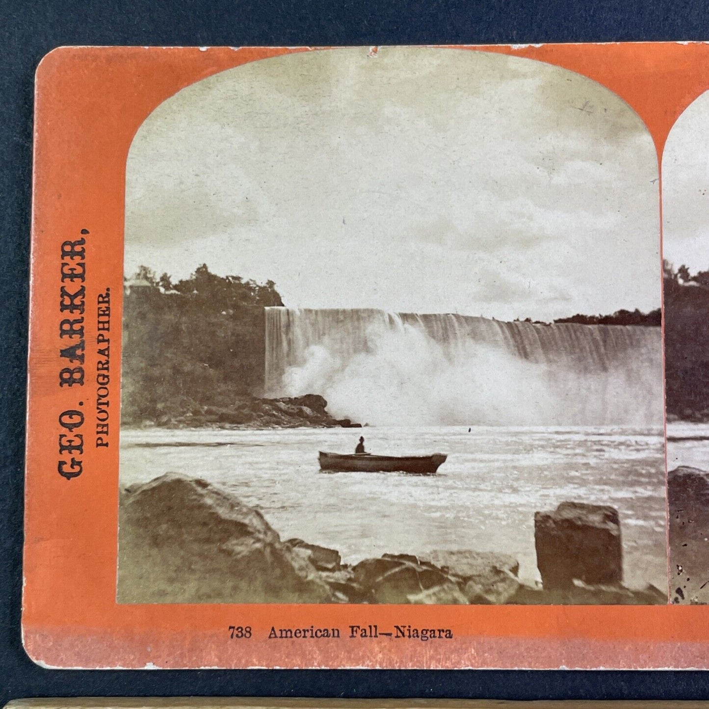 Rowboat Ferry Niagara Falls Rapids Stereoview George Barker c1870s Y2474