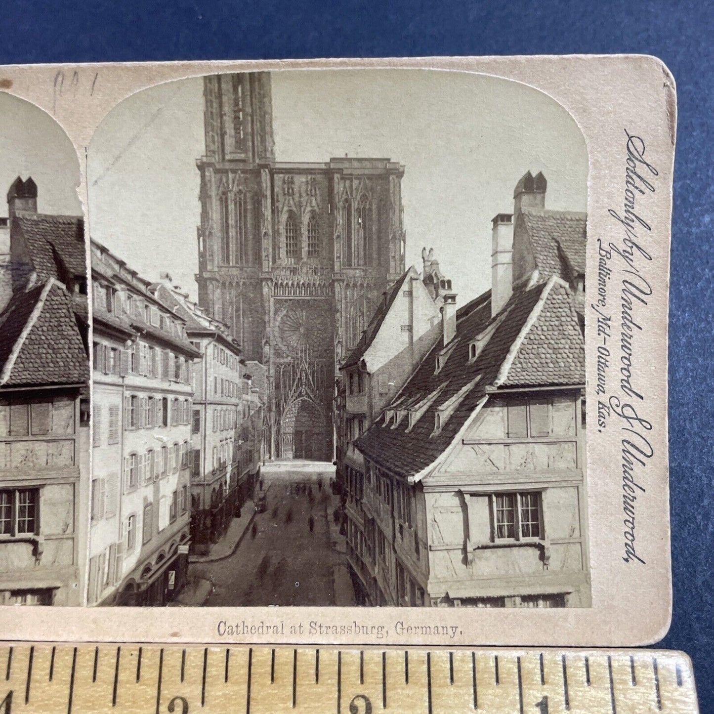 Antique 1890s Strasbourg Catheral Main City Street Stereoview Photo Card P856-12