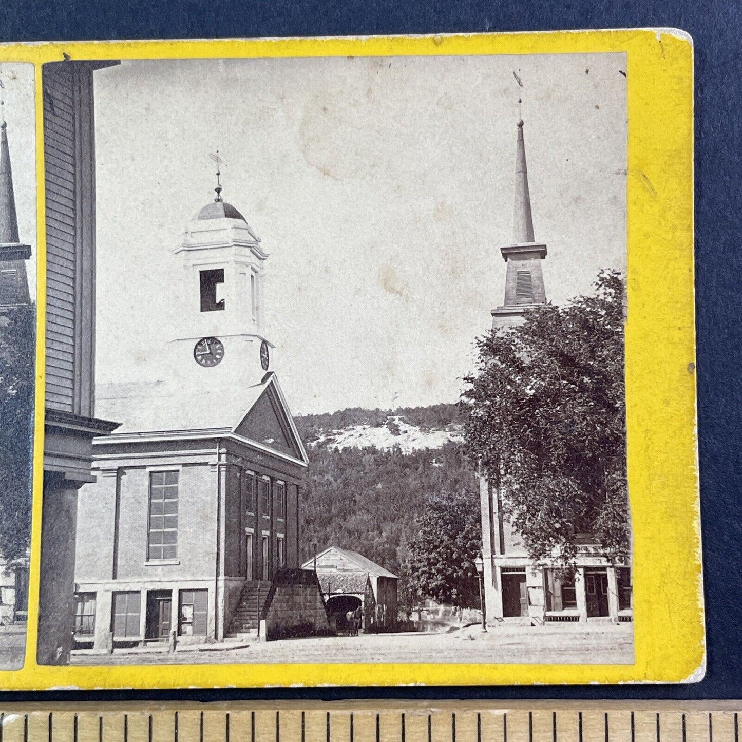 Church and Clocktower in New Hampshire? Stereoview Antique c1870 X3767