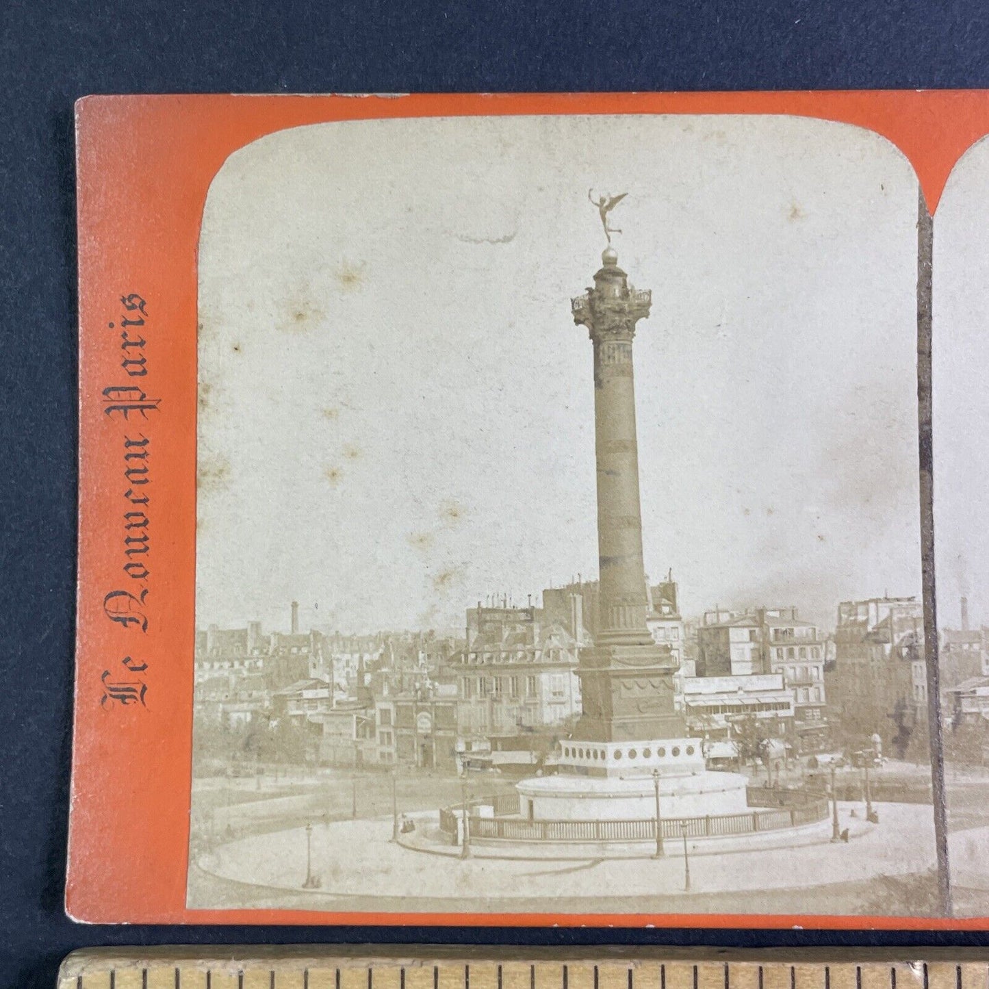 Place de la Bastille Paris France Stereoview Charles Gaudin Antique c1865 X3604