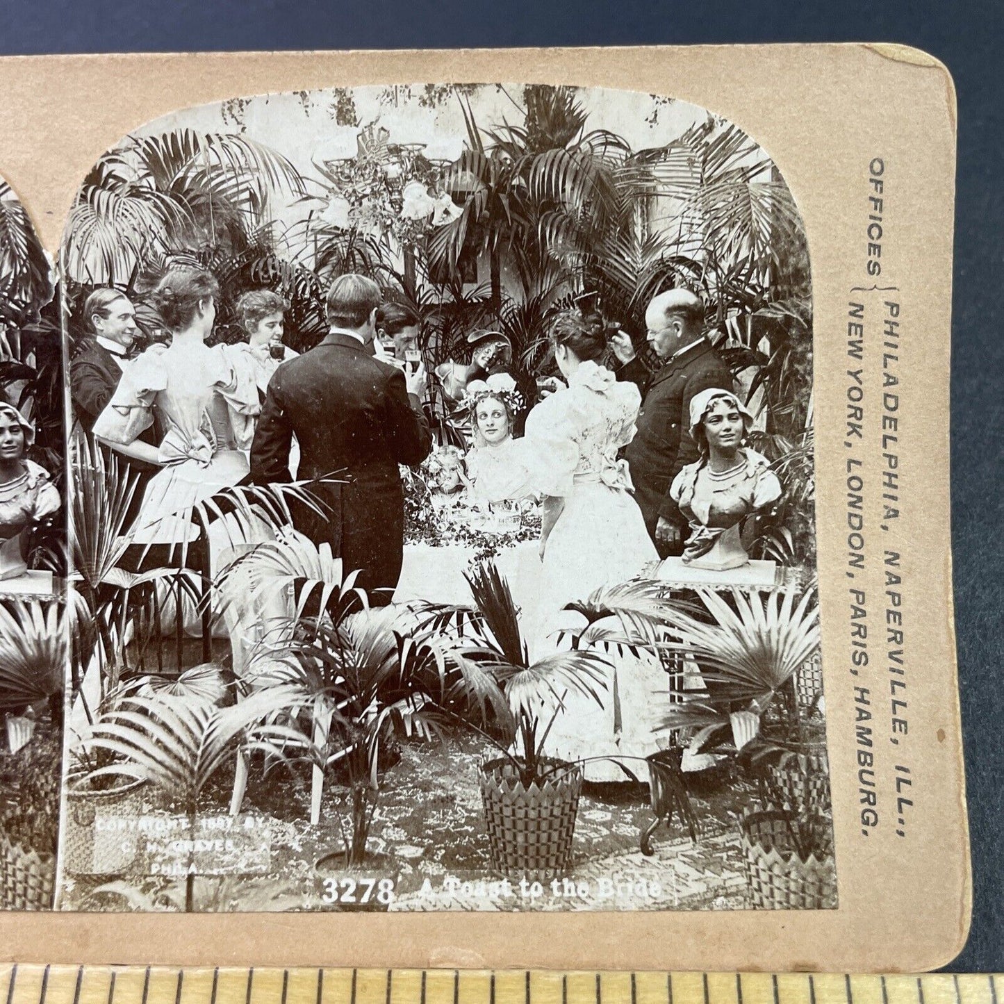 Antique 1897 A Wine Toast At Couples Wedding Stereoview Photo Card P3374