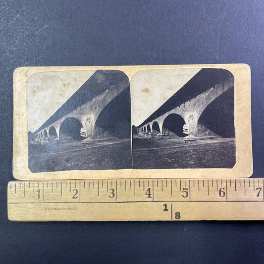 9-Arch Brick Bridge Stereoview Unknown Location Antique c1870 X2430