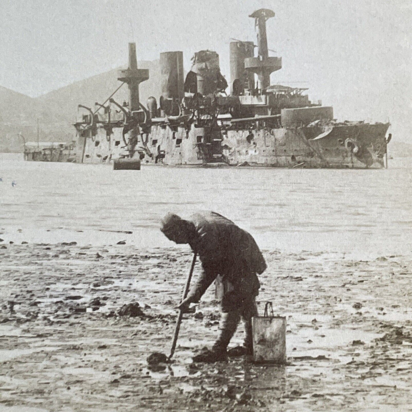 Sunk Russian Battleship Peresviet Stereoview Russo-Sino War Antique c1905 X3889