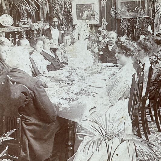 Antique 1901 Typical Victorian Wedding Dinner Stereoview Photo Card P2849