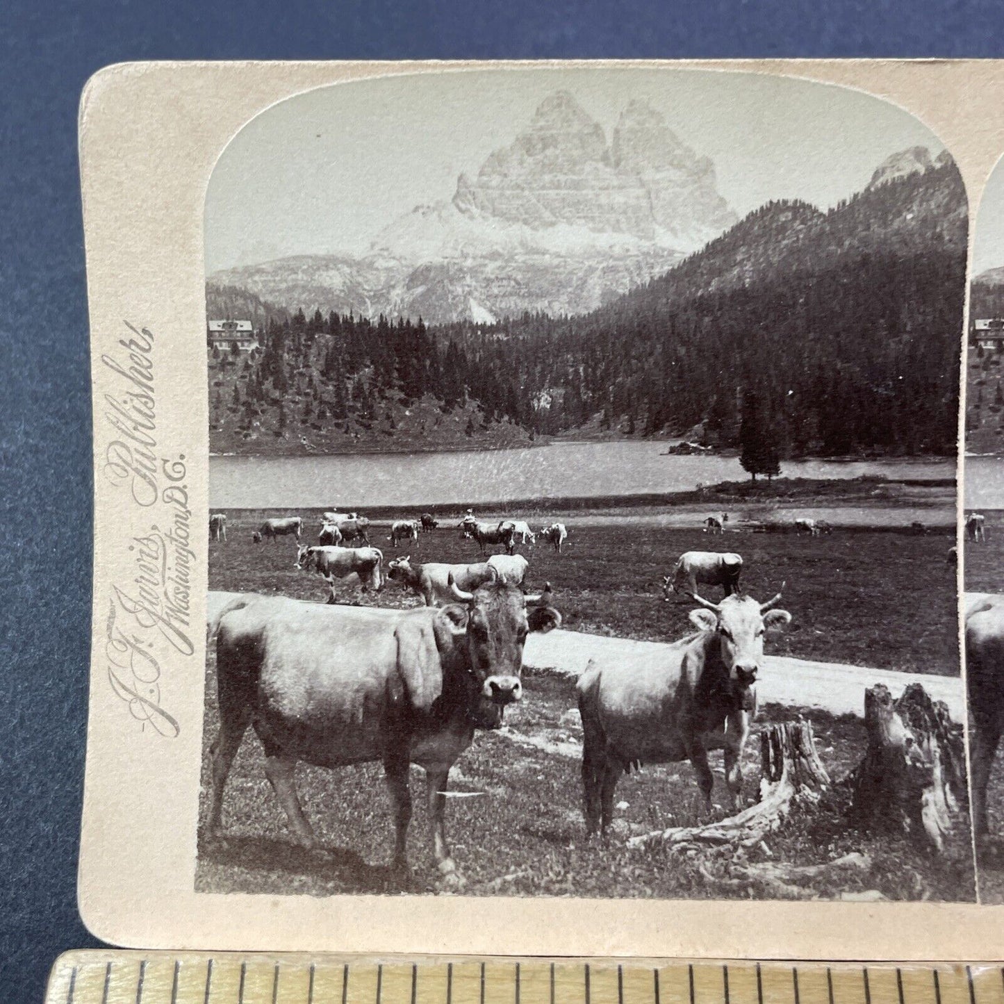 Antique 1898 Lake Misurina Tirol Tyrol Italy Stereoview Photo Card V3259