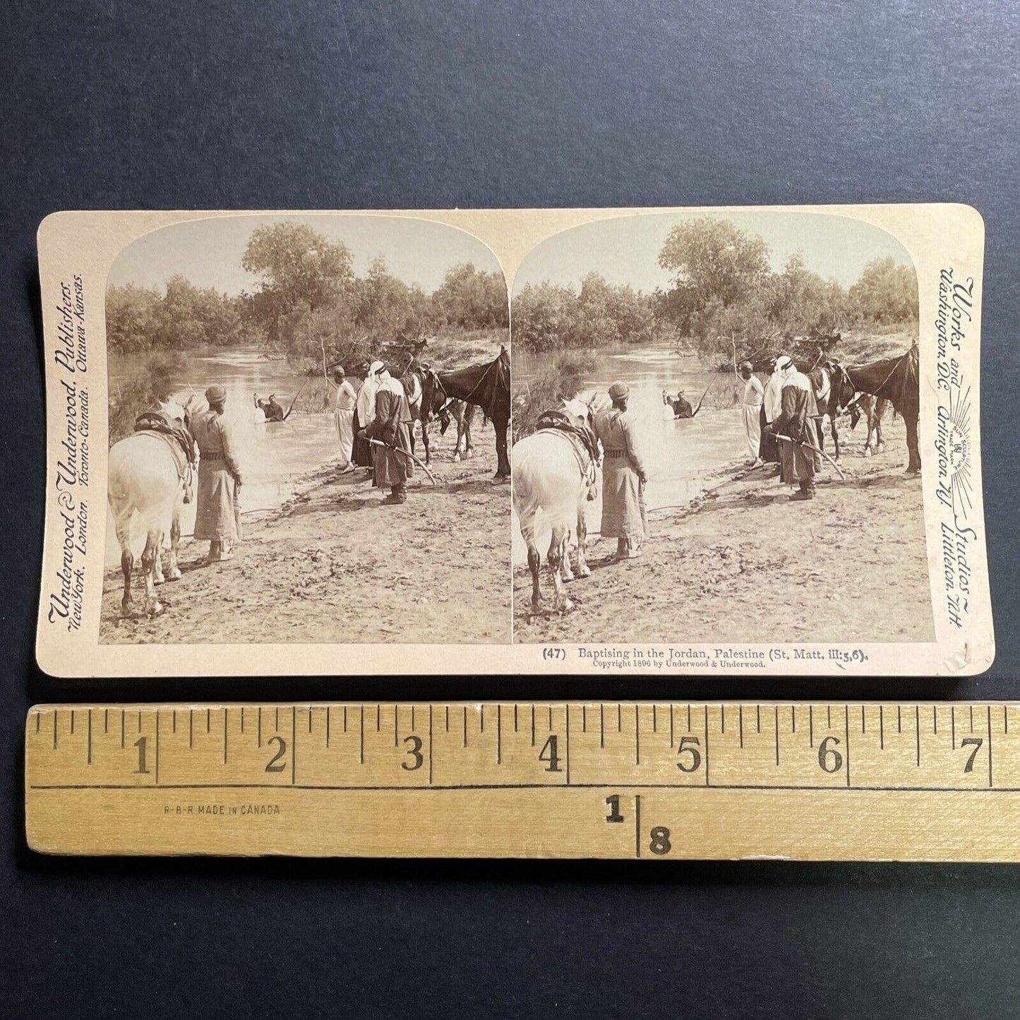 Antique 1896 Baptism In The Jordan River Israel Stereoview Photo Card P1386