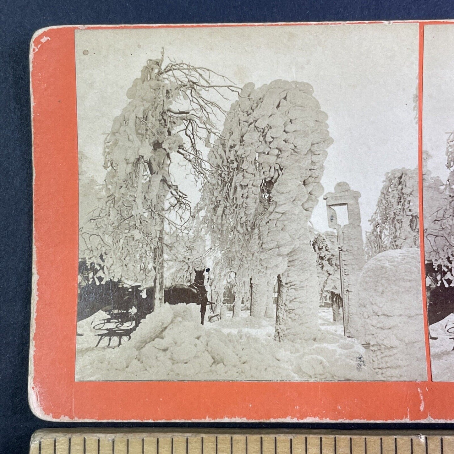 Snowstorm Buries Niagara Falls Luna Island Stereoview Antique c1886 X4114