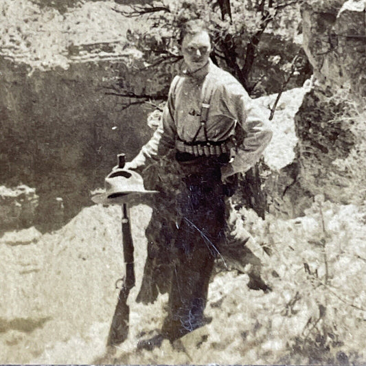 Antique 1902 Gunman Cowboy Grand Canyon Arizona Stereoview Photo Card P5049