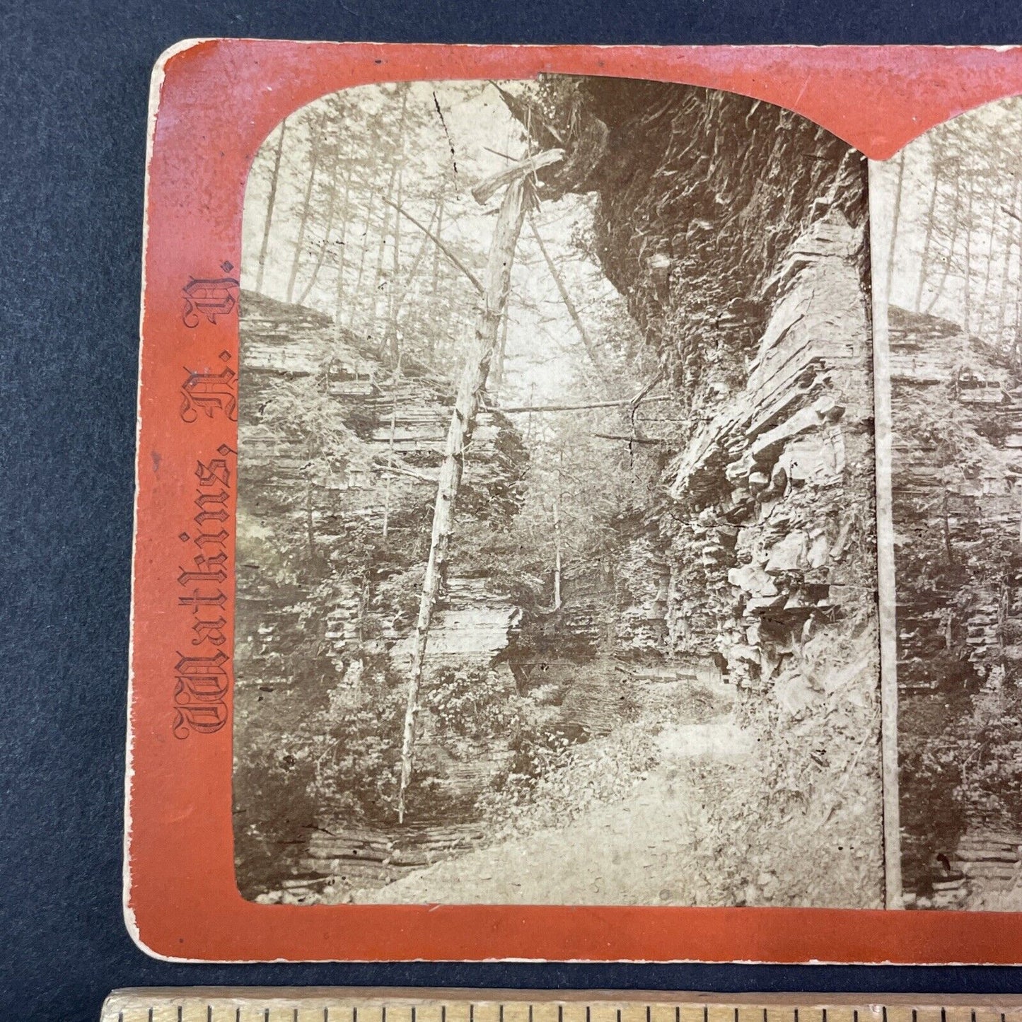 Watkins Glen Narrow Pass New York Stereoview R.D. Crum Antique c1870s Y1815