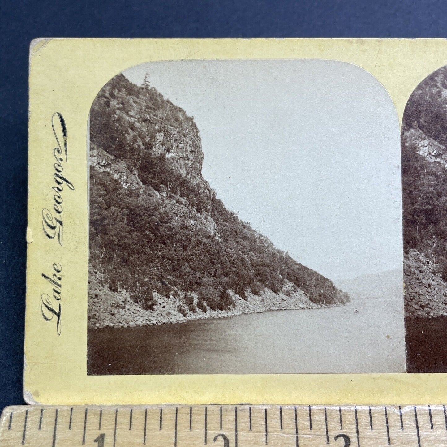 Antique 1870s Buck Mountain Lake George NY Stereoview Photo Card V511