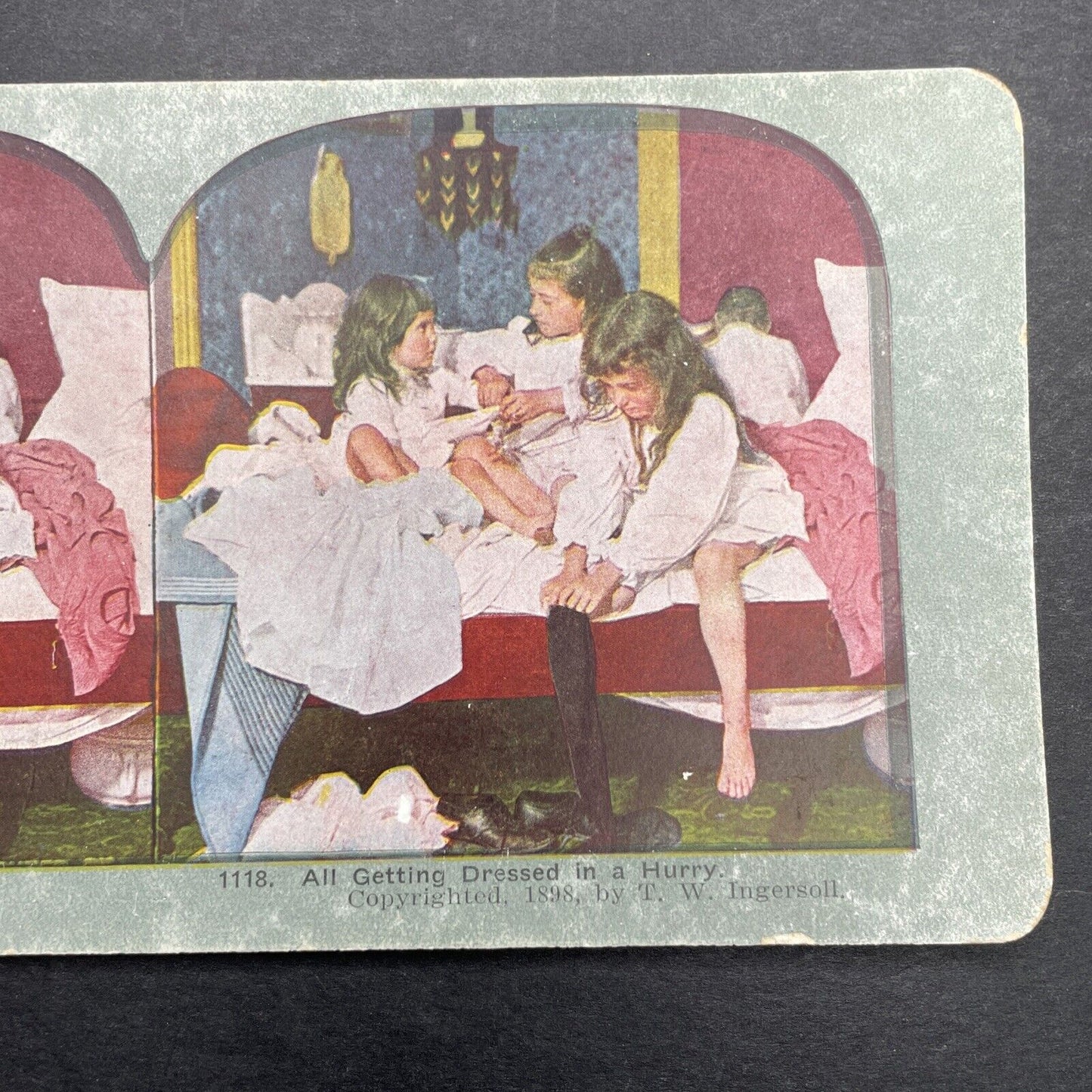 Antique 1898 Children Waking Up Out Of Bed Stereoview Photo Card P1244