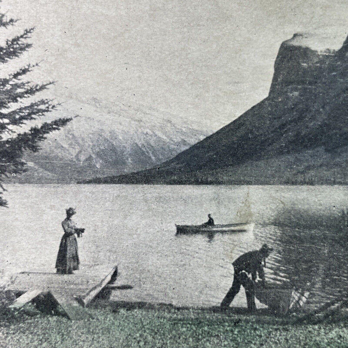 Antique 1890s Rowboats On Lake Minnewanka Alberta Stereoview Photo Card P3319