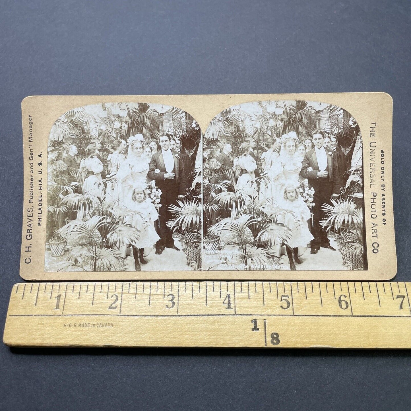 Antique 1890s The Bride, Groom And Flower Girl Stereoview Photo Card P2563