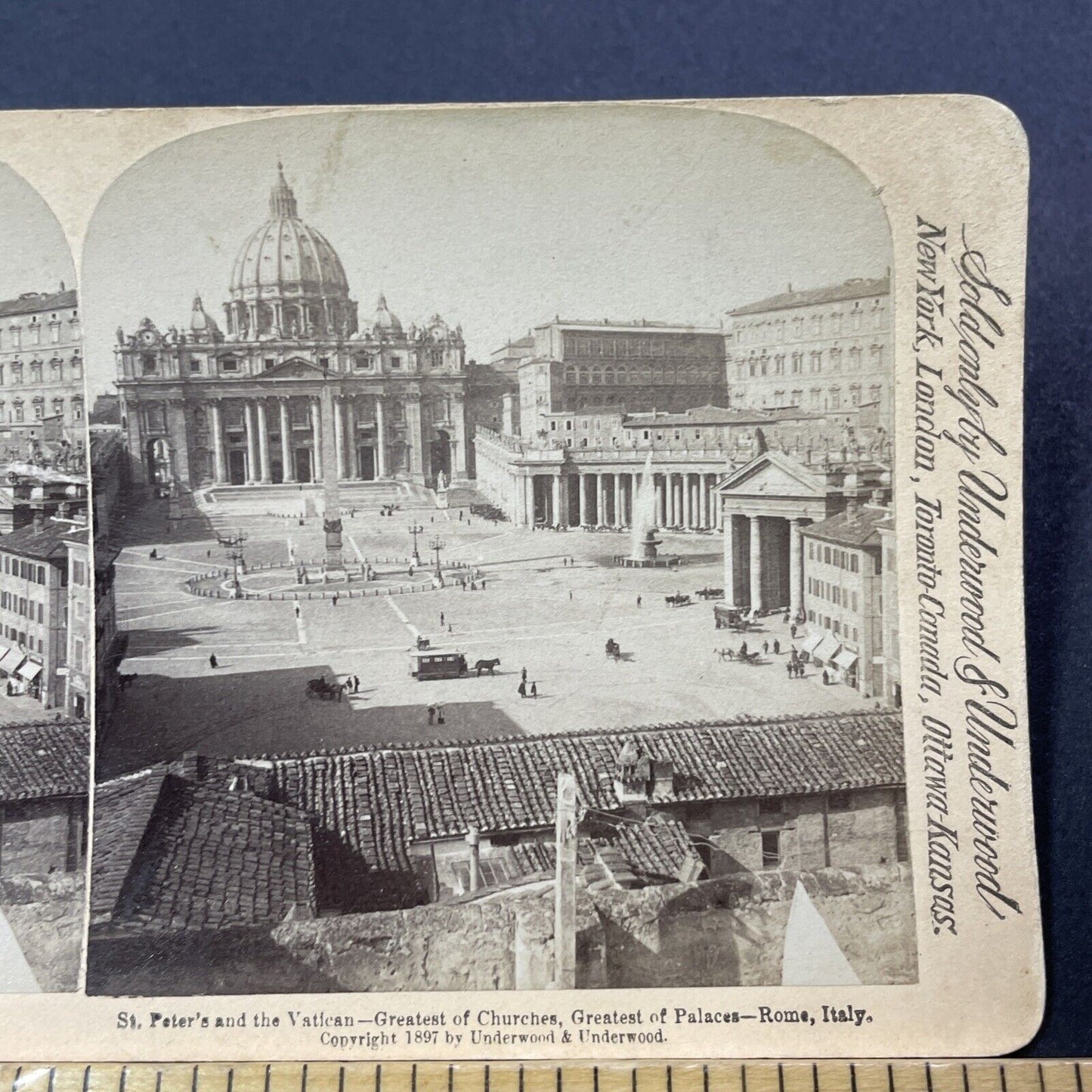 Antique 1897 St. Peter's Church Cathedral Rome Italy Stereoview Photo Card V3303