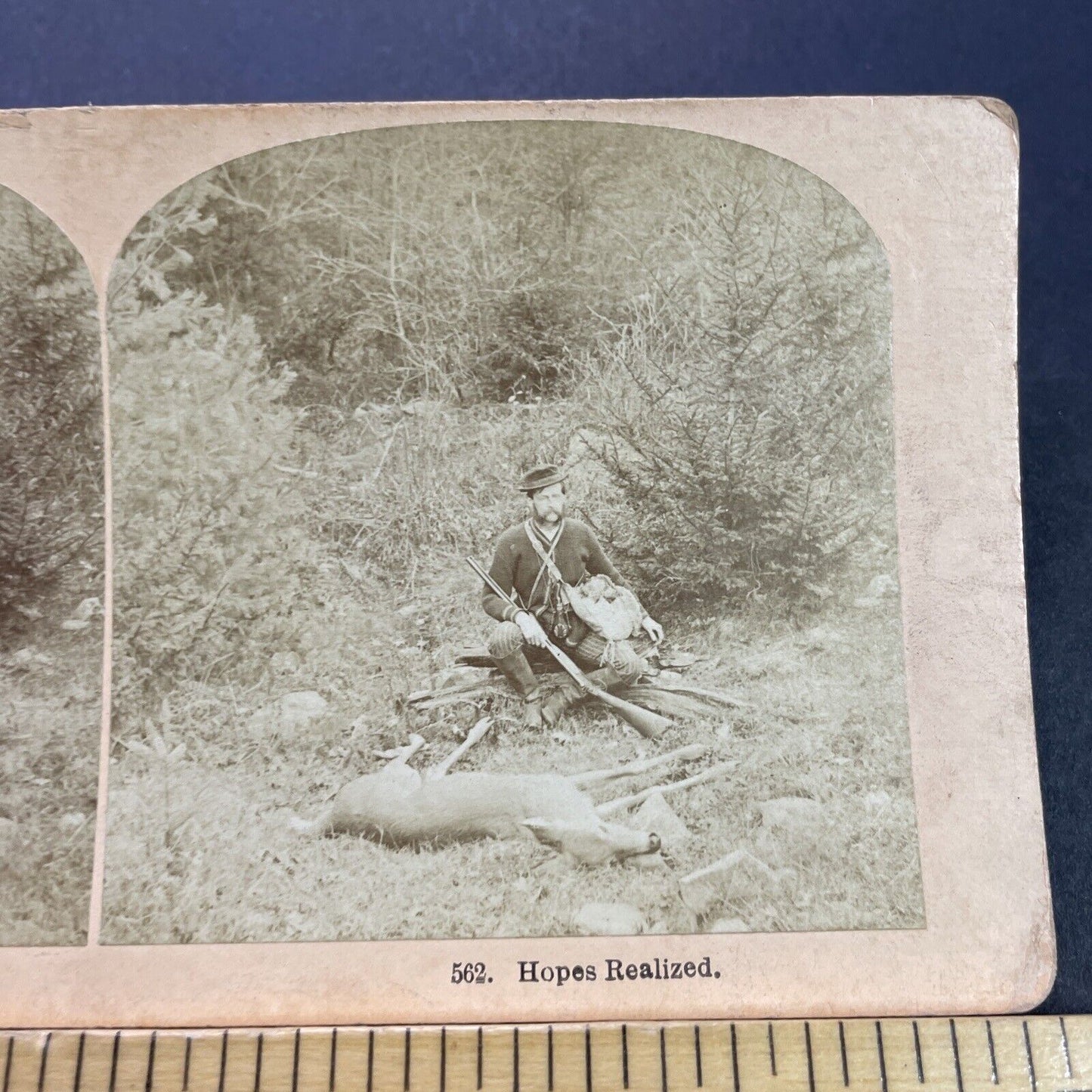 Antique 1880s New Hampshire Hunter Kills Deer Stereoview Photo Card P3514