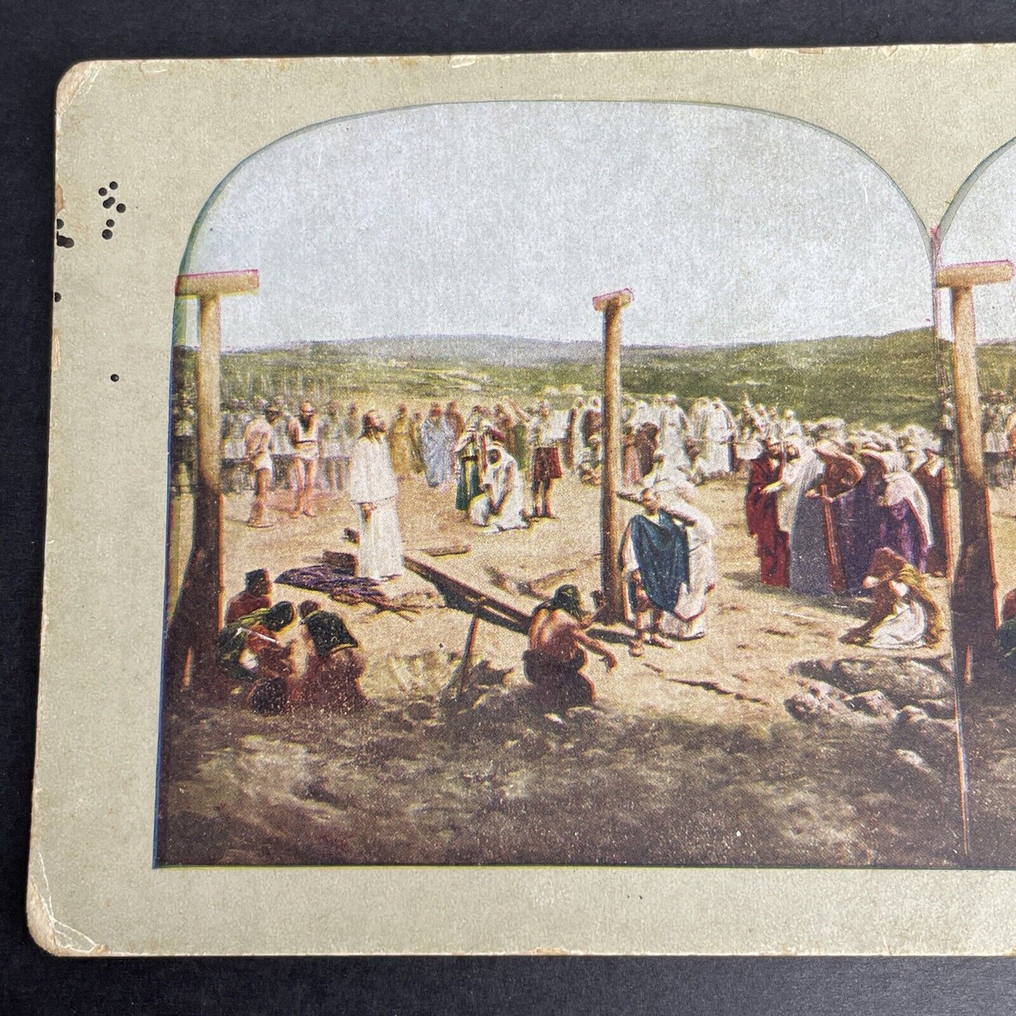 Antique 1902 Jesus Awaits Roman Crucifixion Stereoview Photo Card P1067