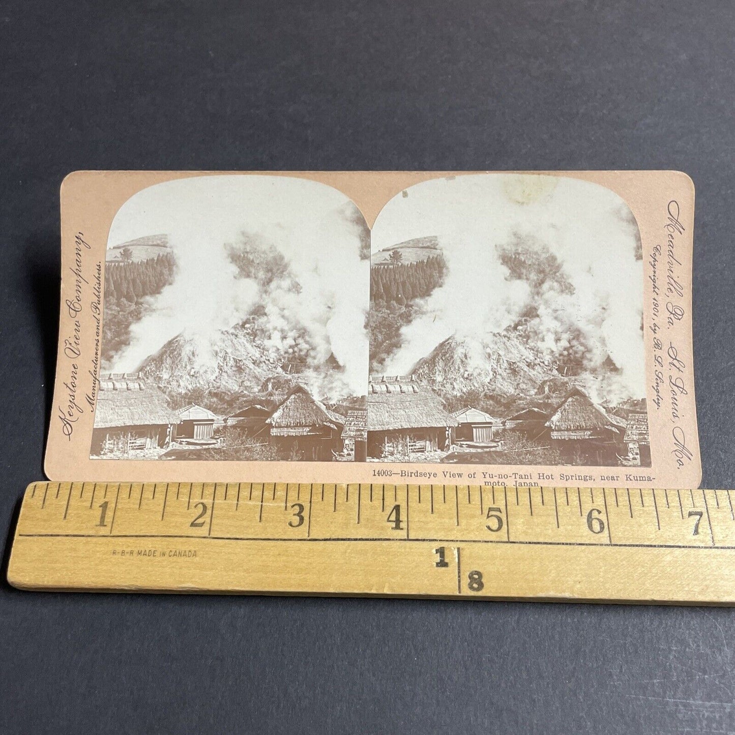 Antique 1901 Yunotani Hot Springs Kumamoto Japan Stereoview Photo Card P4493