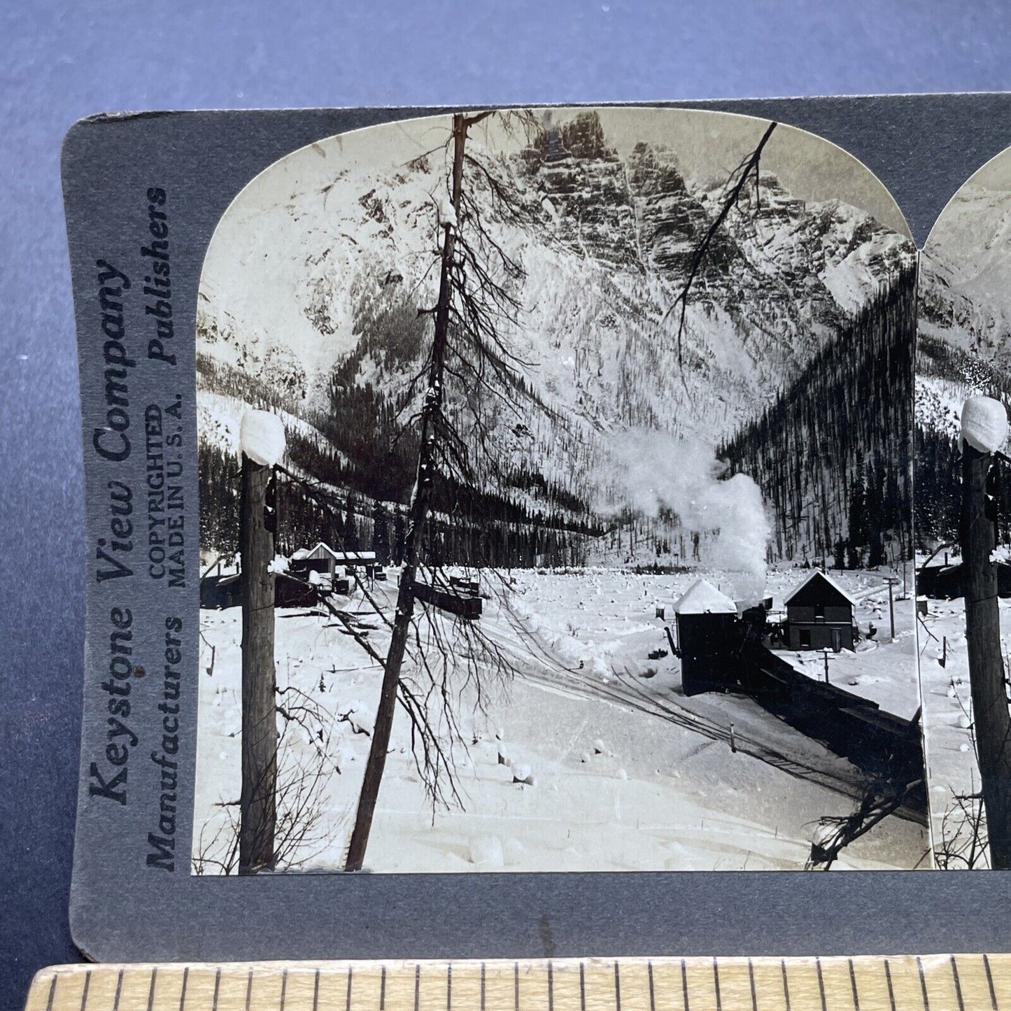 Antique 1900 Rogers Pass Train Railroad BC Canada Stereoview Photo Card P2371