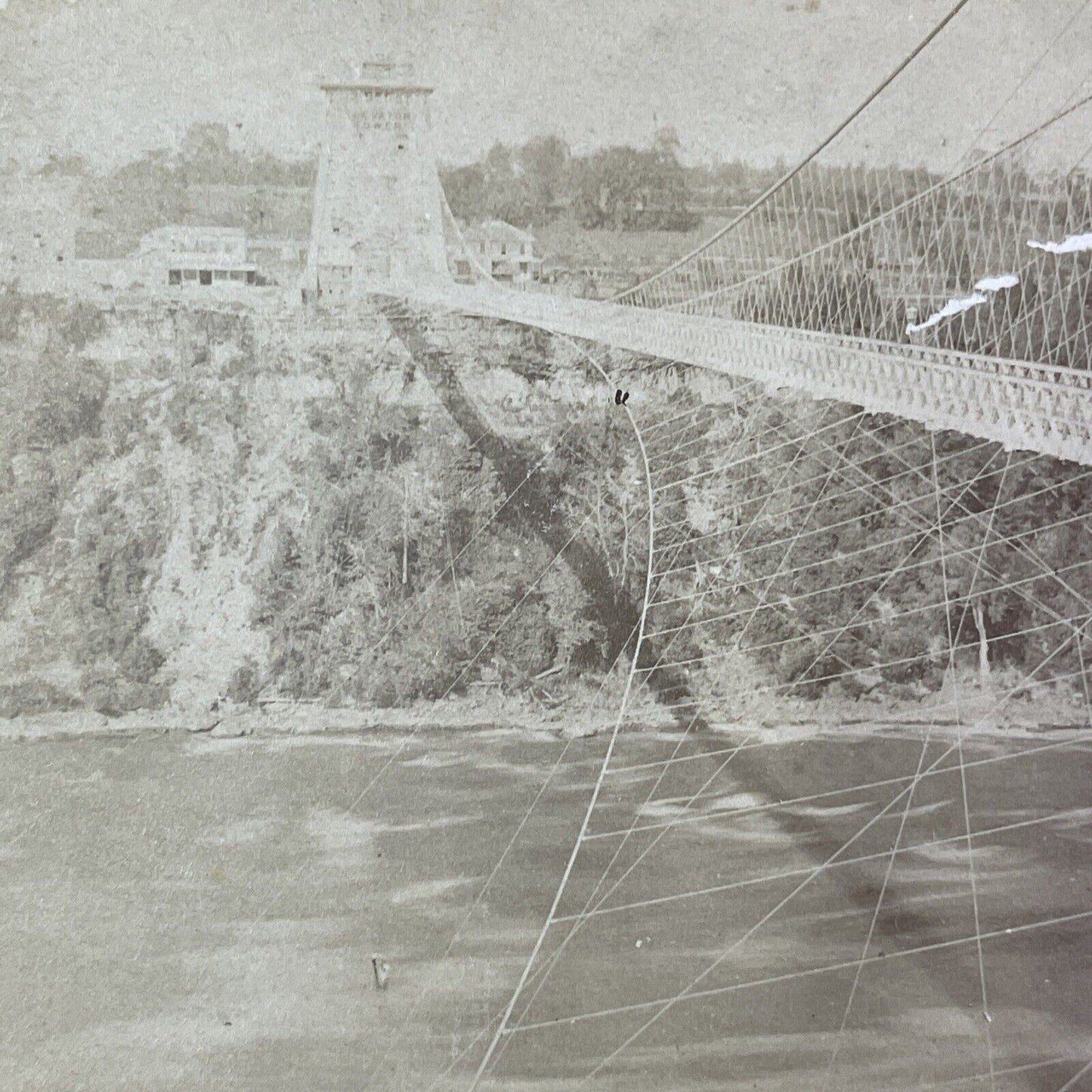 Niagara Falls Railroad Suspension Wires Stereoview Leander Baker c1870s Y2516