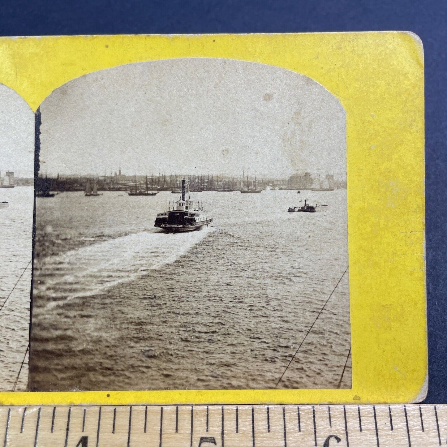 Antique c1859 New York Harbor Manhattan Stereoview Photo Card V456